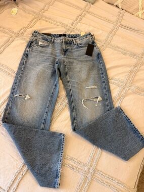 7 For All Mankind Light Blue Distressed Straight Leg Jeans